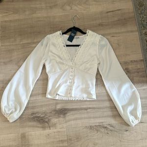 NWT Abercrombie and Fitch Satin and Lace Long Sleeve Top XS